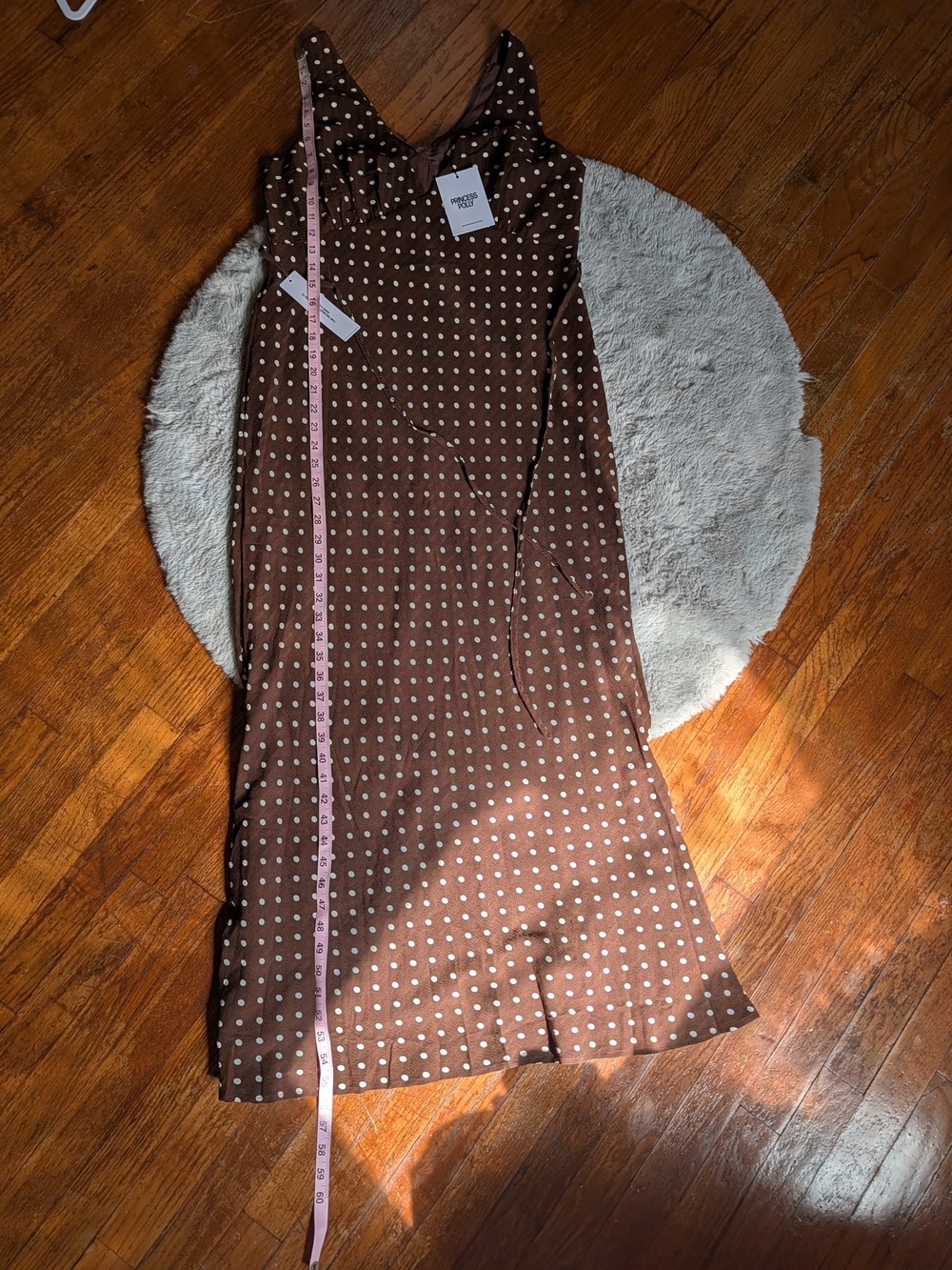 NWT Princess Polly Nellie Brown and White Polka Dot V-Neck Maxi Dress - Picture 6 of 8